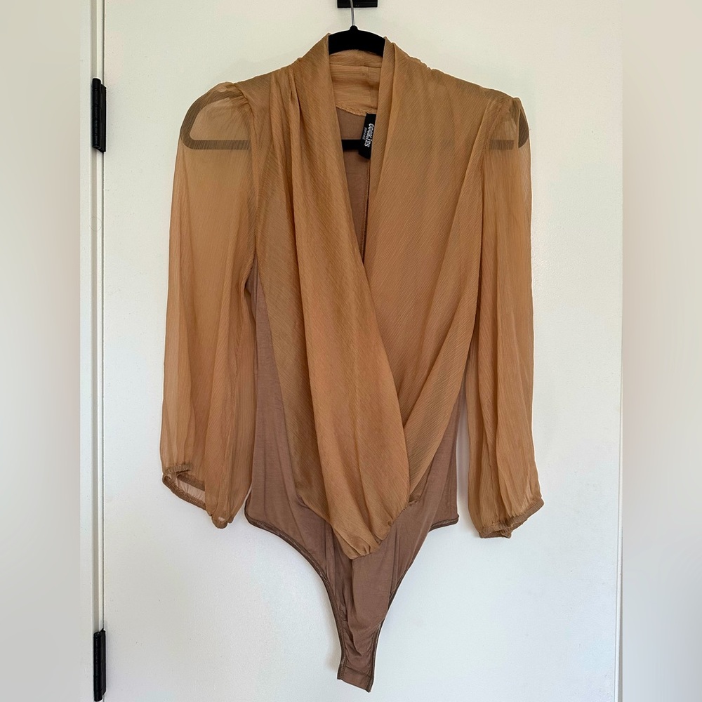 Golden tan Bodysuit w/sheer long sleeves